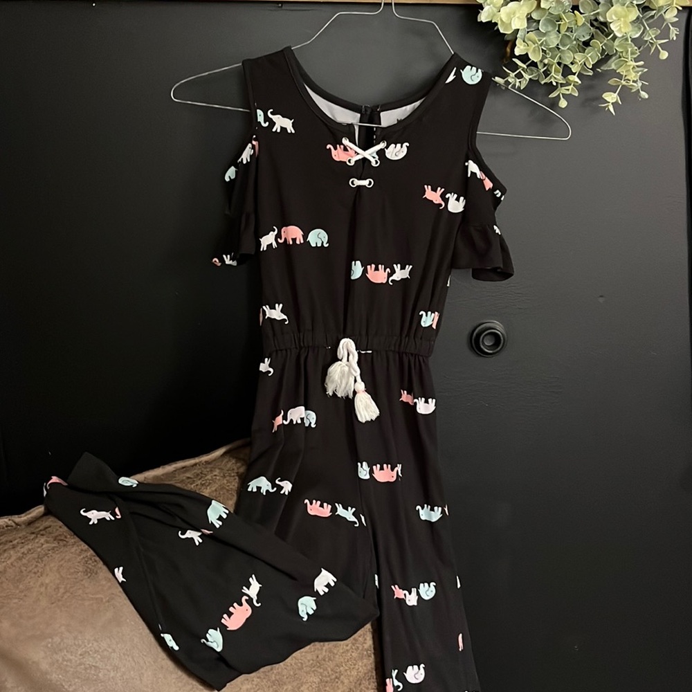 Elephant navy and pink romper size M 5/6 girls
